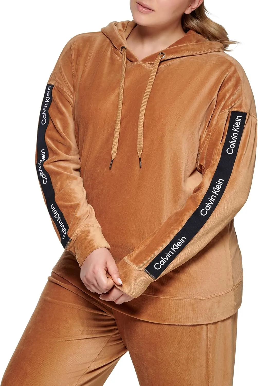 Calvin Klein Performance Women's Logo Tape Micro Rib Velour Pullover