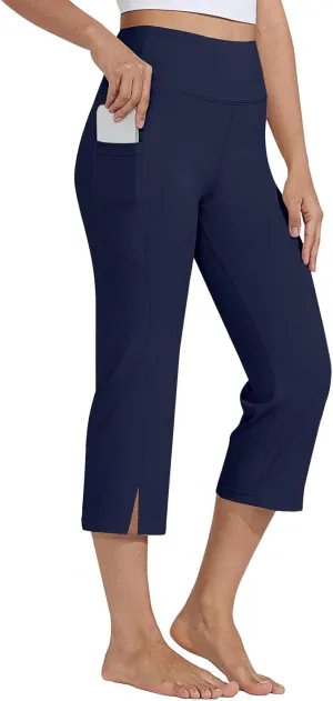 Capri Yoga Pants for Women Dressy Casual Soft High Waisted Tummy Control Wide Leggings Workout with Pockets