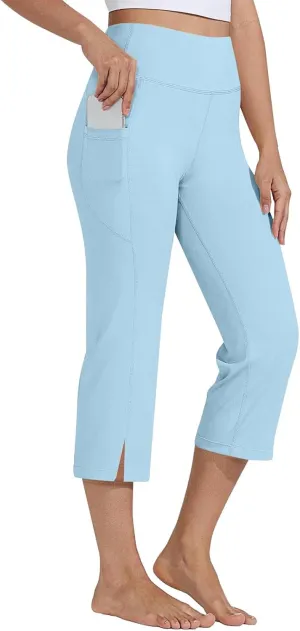 Capri Yoga Pants for Women Dressy Casual Soft High Waisted Tummy Control Wide Leggings Workout with Pockets