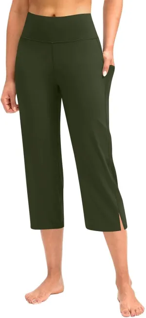 Capri Yoga Pants for Women Dressy Casual Soft High Waisted Tummy Control Wide Leggings Workout with Pockets
