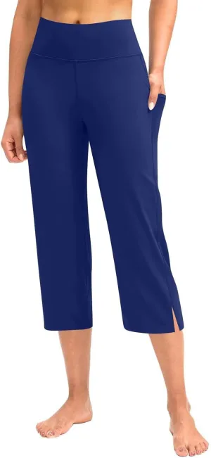 Capri Yoga Pants for Women Dressy Casual Soft High Waisted Tummy Control Wide Leggings Workout with Pockets