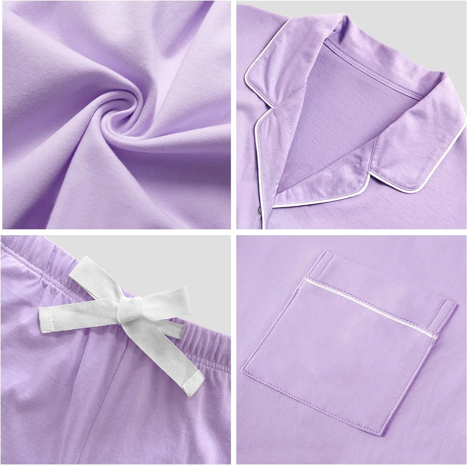 COLORFULLEAF Women's 100% Cotton Long Sleeve Pajama Sets Button Down Notched Collar Sleepwear Soft Lounge Pjs with Pockets