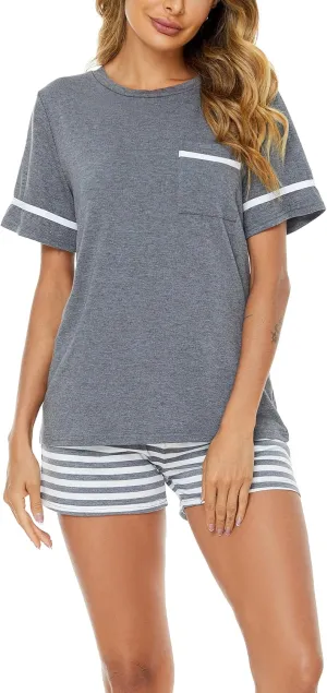 Cotton Pajamas for Women Set Short Sleeve Womens Pajama Sets Shorts Cute Print Tee and Pj Shorts with Pocket