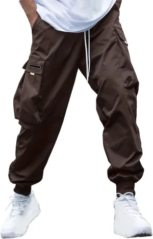 CRNTCEM Mens Baggy Hip Hop Cargo Pants Lightweight Streetwear Grunge Harem Joggers Trousers Trendy Casual Y2K Parachute Pants