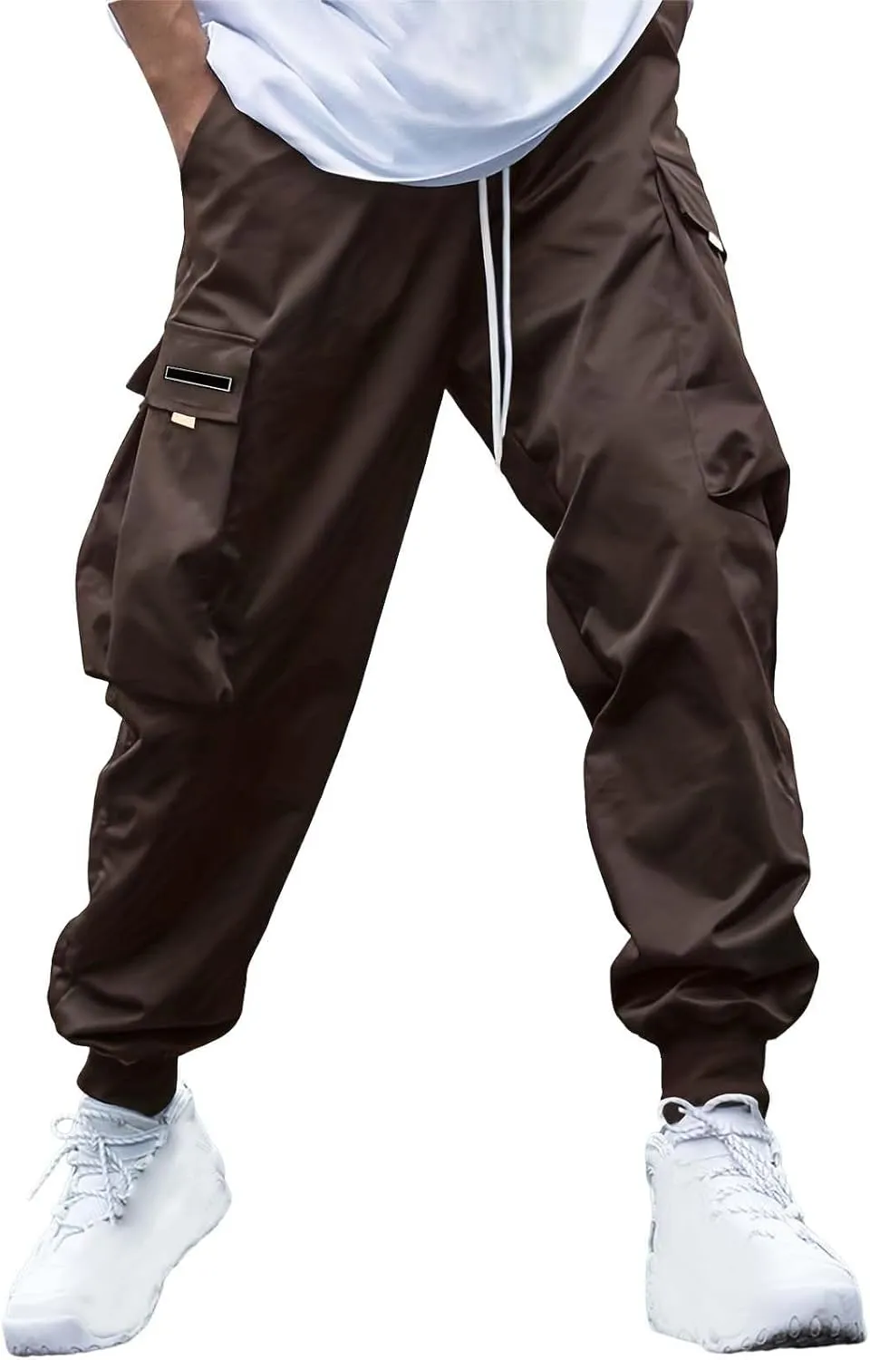 CRNTCEM Mens Baggy Hip Hop Cargo Pants Lightweight Streetwear Grunge Harem Joggers Trousers Trendy Casual Y2K Parachute Pants