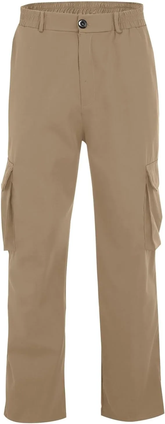CRNTCEM Mens Casual Straight Cargo Pants Lightweight Elastic Waisted Workout Work Sweatpants Cozy Military Tactical Trousers