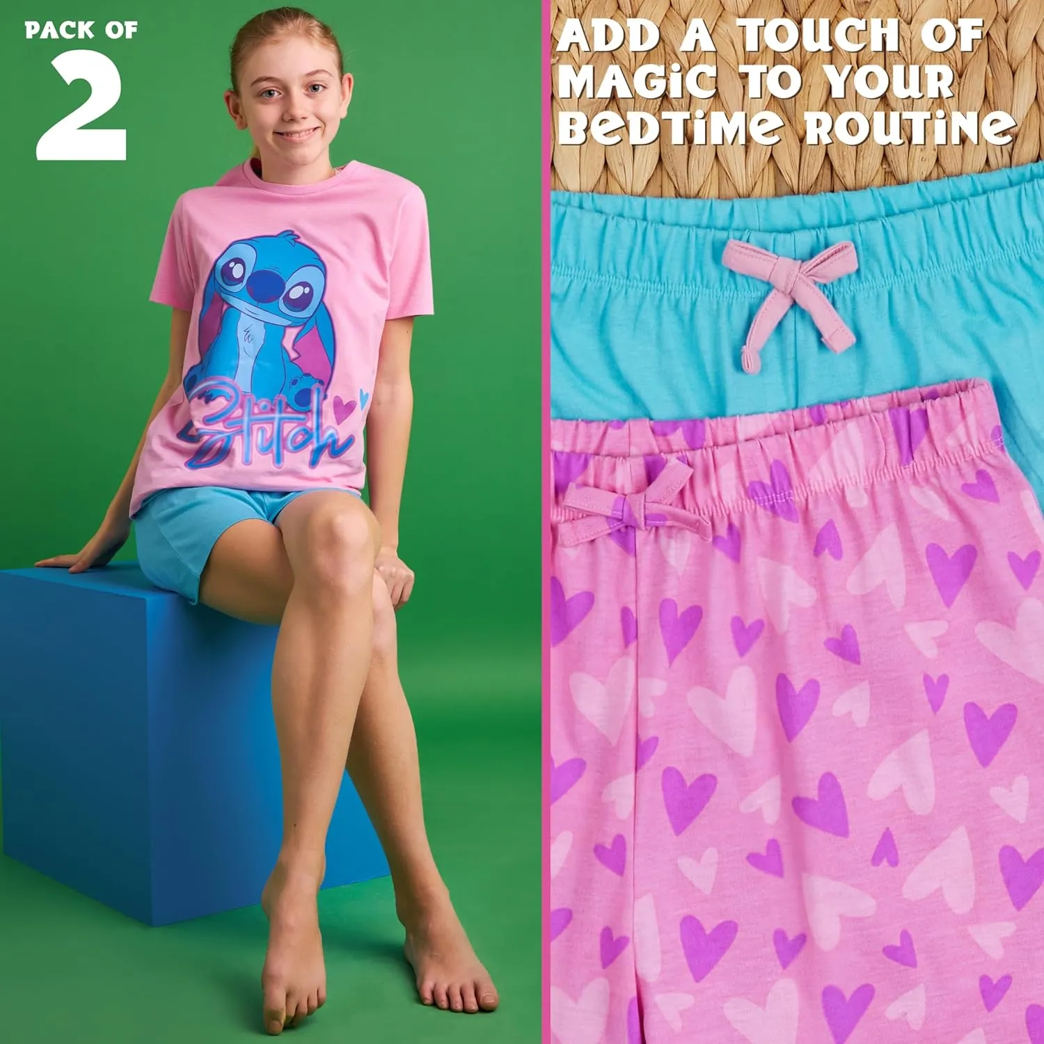 Disney Stitch Girls Short Pajama Sets, Cozy Breathable Loungewear - Stitch Gifts