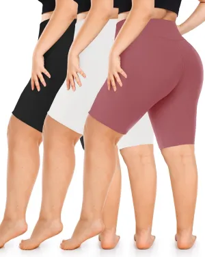 Diu Life 3 Pack Biker Plus Size Shorts for Women with Pockets - High Waist 8" Black Workout Shorts for Yoga (1X 2X 3X 4X)