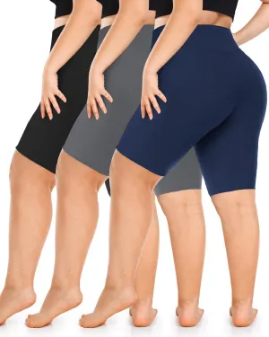 Diu Life 3 Pack Biker Plus Size Shorts for Women with Pockets - High Waist 8" Black Workout Shorts for Yoga (1X 2X 3X 4X)