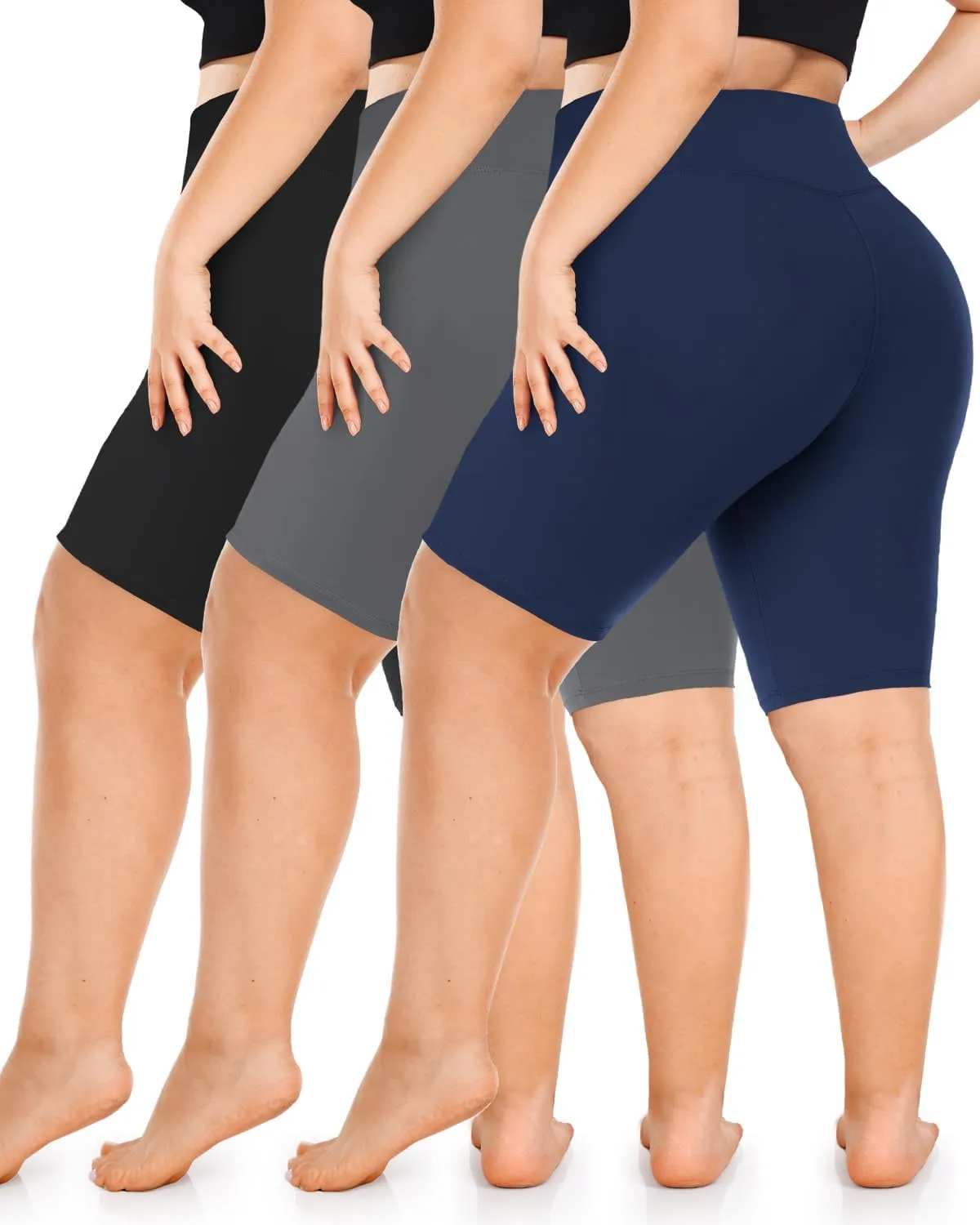 Diu Life 3 Pack Biker Plus Size Shorts for Women with Pockets - High Waist 8" Black Workout Shorts for Yoga (1X 2X 3X 4X)