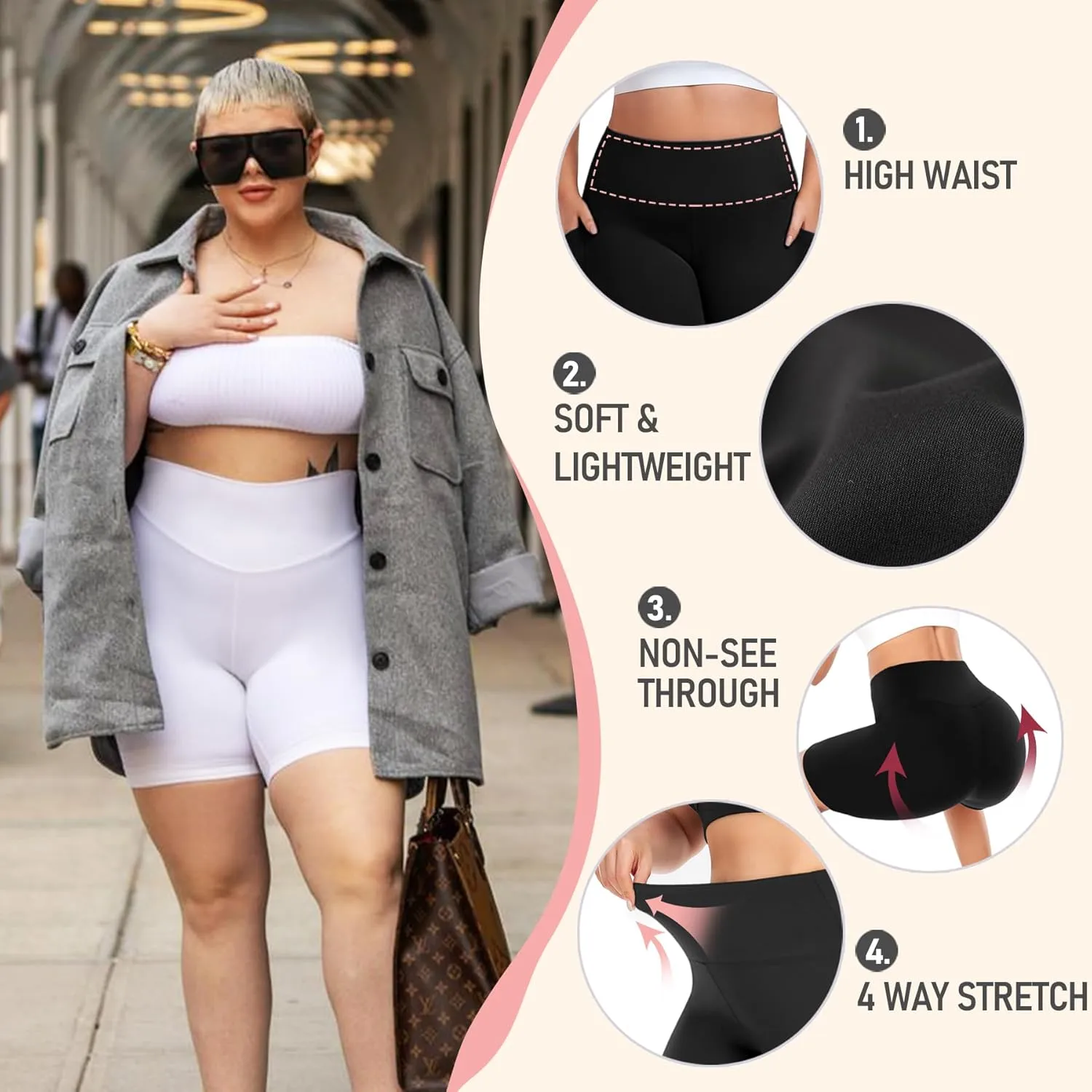 Diu Life 3 Pack Biker Plus Size Shorts for Women with Pockets - High Waist 8" Black Workout Shorts for Yoga (1X 2X 3X 4X)