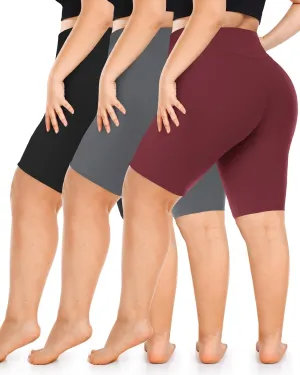 Diu Life 3 Pack Biker Plus Size Shorts for Women with Pockets - High Waist 8" Black Workout Shorts for Yoga (1X 2X 3X 4X)