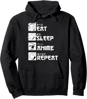 Eat Sleep Anime Repeat Kawaii Shirt Women Tees Mens Graphic Pullover Hoodie