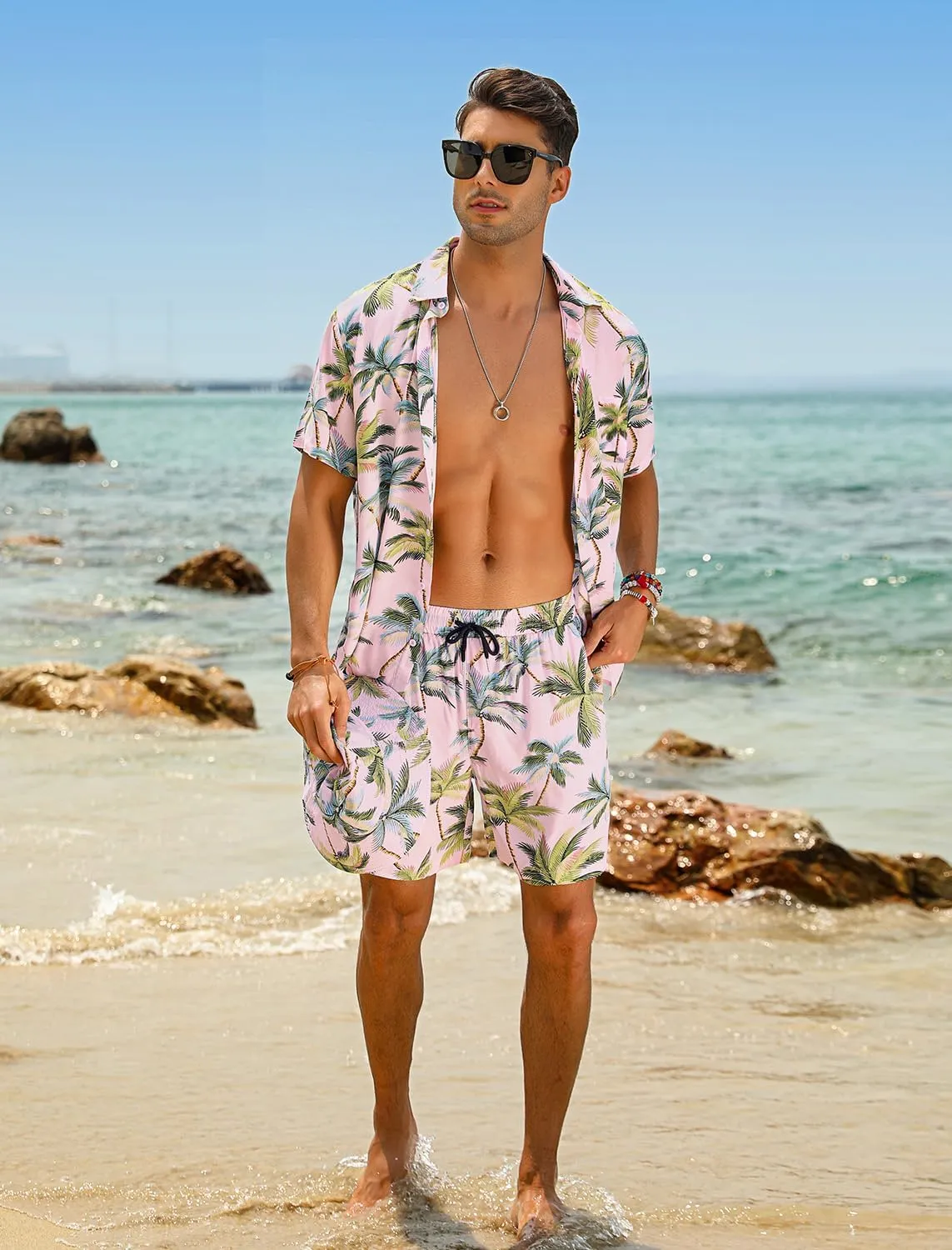EISHOPEER Hawaiian Shirt for Men Short Sleeve Button Down Floral Tropical Holiday Beach Shirts S-3XL