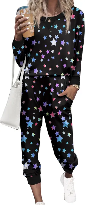 Ekouaer Pajamas Set Long Sleeve Pj Sets 2 Piece Jogger Pajama Sets Soft Sleepwear Loungewear for Women