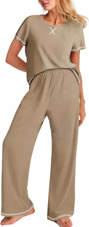 Ekouaer Women Soft Pant Sets Short Sleeve Top and Long Pants Pjs 2 Piece Lightweight Pajama Sets with Pockets
