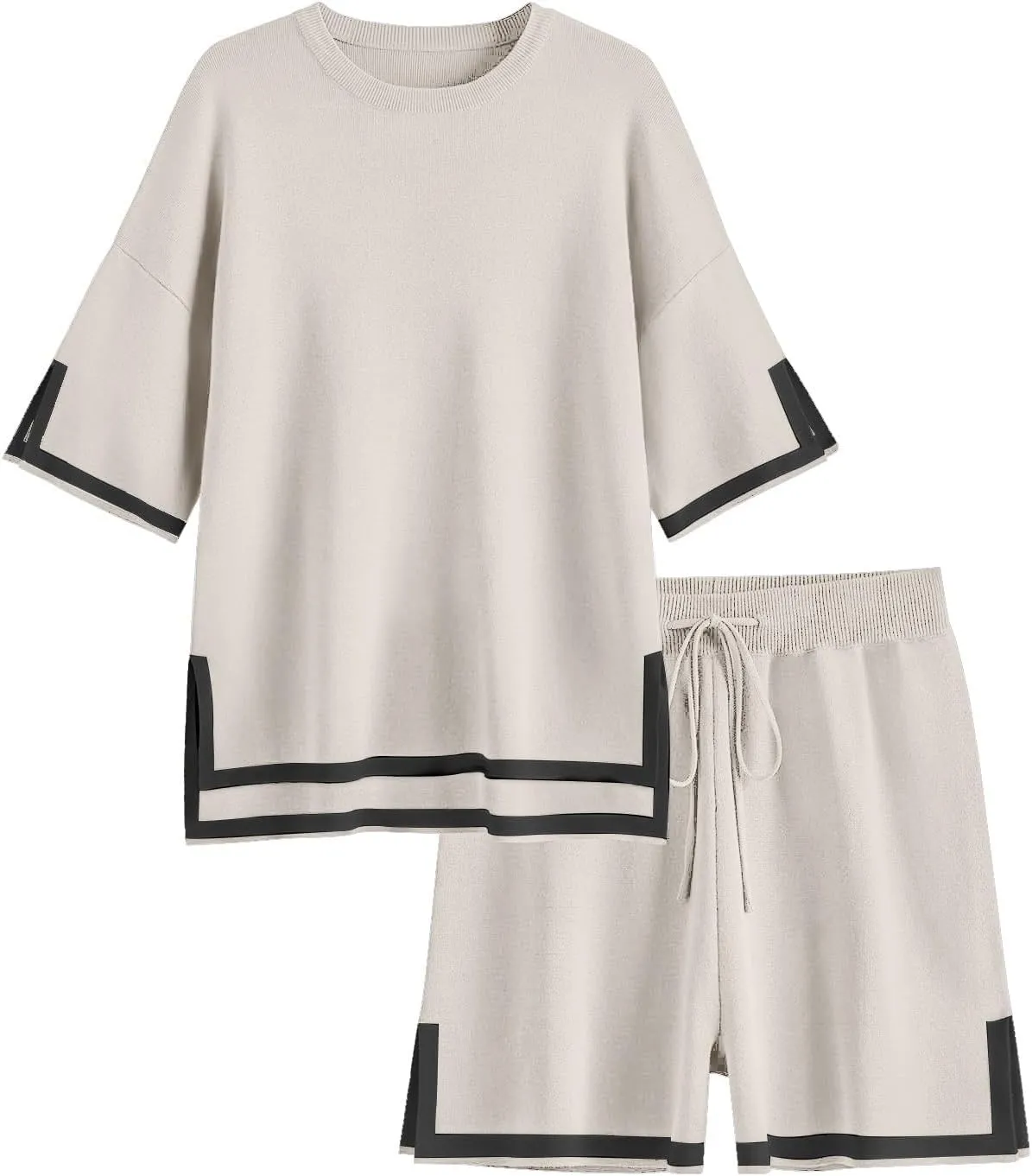 Ekouaer Womens Knit Lounge Set 2 Piece Sweater Sets Short Sleeve Sweatsuit Pullover Tops