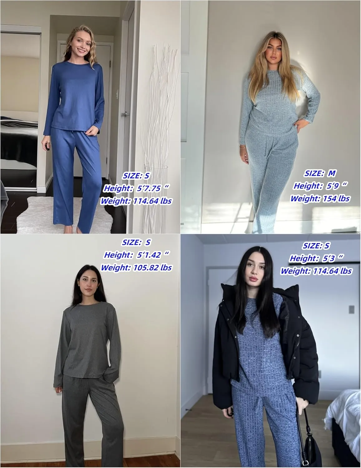 Ekouaer Womens Ribbed Knit Lounge Set Long Sleeve Top and Long Pants Sleepwear Pajama Set Two Piece Matching Set with Pockets