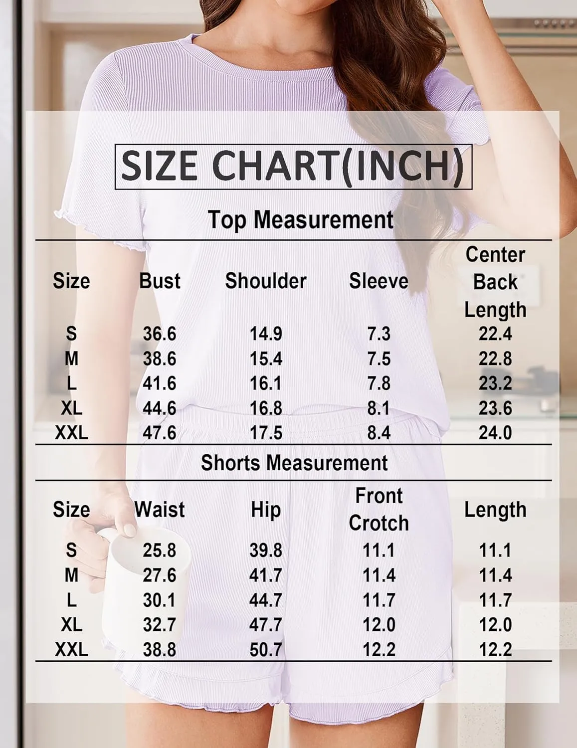 Ekouaer Womens Ribbed Knit Pajama Sets 2 Piece Short Sleeve Pjs Cute Pajamas Ruffle Lounge Sets Soft Sleepwear Set S-XXL