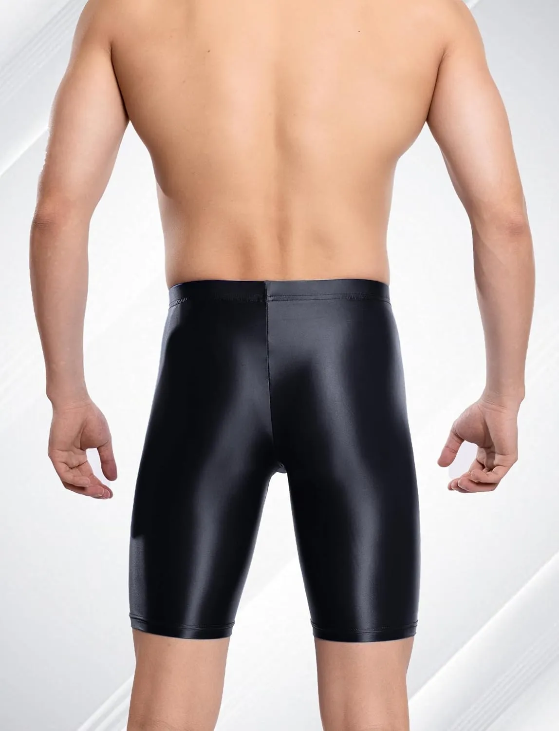 FEOYA Men's Shiny Glossy Oily Compression Shorts Tights See Through Sheer Sports Trunks Bottoms for Bodybuilding