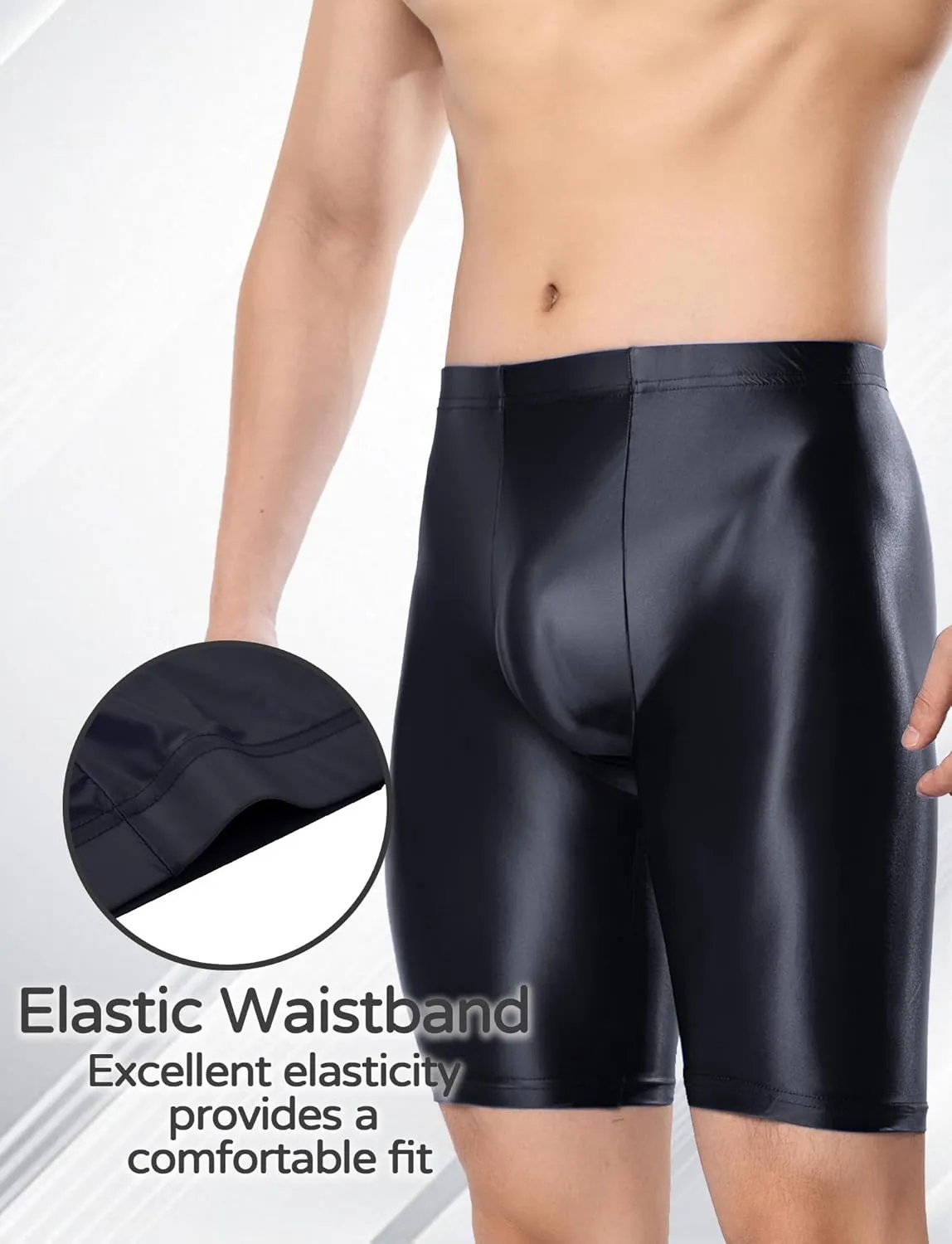 FEOYA Men's Shiny Glossy Oily Compression Shorts Tights See Through Sheer Sports Trunks Bottoms for Bodybuilding