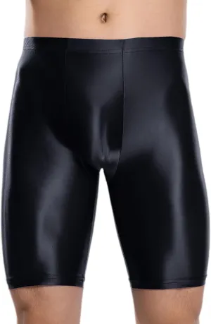 FEOYA Men's Shiny Glossy Oily Compression Shorts Tights See Through Sheer Sports Trunks Bottoms for Bodybuilding