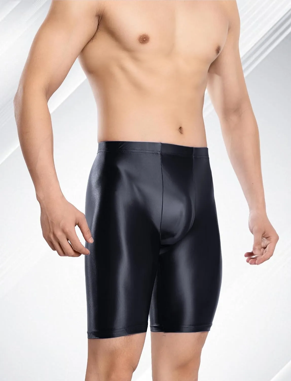 FEOYA Men's Shiny Glossy Oily Compression Shorts Tights See Through Sheer Sports Trunks Bottoms for Bodybuilding