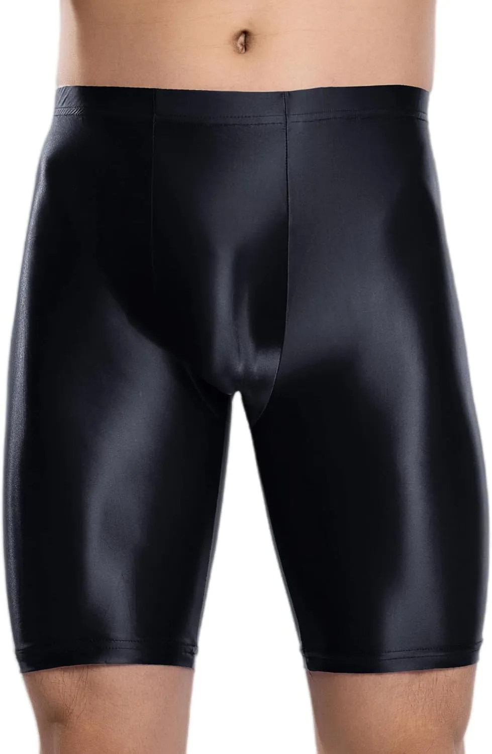 FEOYA Men's Shiny Glossy Oily Compression Shorts Tights See Through Sheer Sports Trunks Bottoms for Bodybuilding