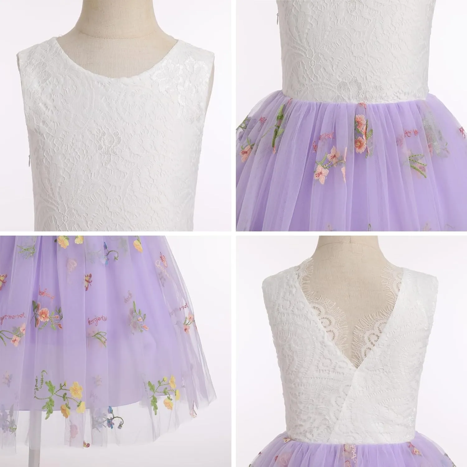 Flower Girl Dress Princess Sleeveless Floral Embroidered Kids Summer Wedding Pageant Birthday Tutu Tulle Dress
