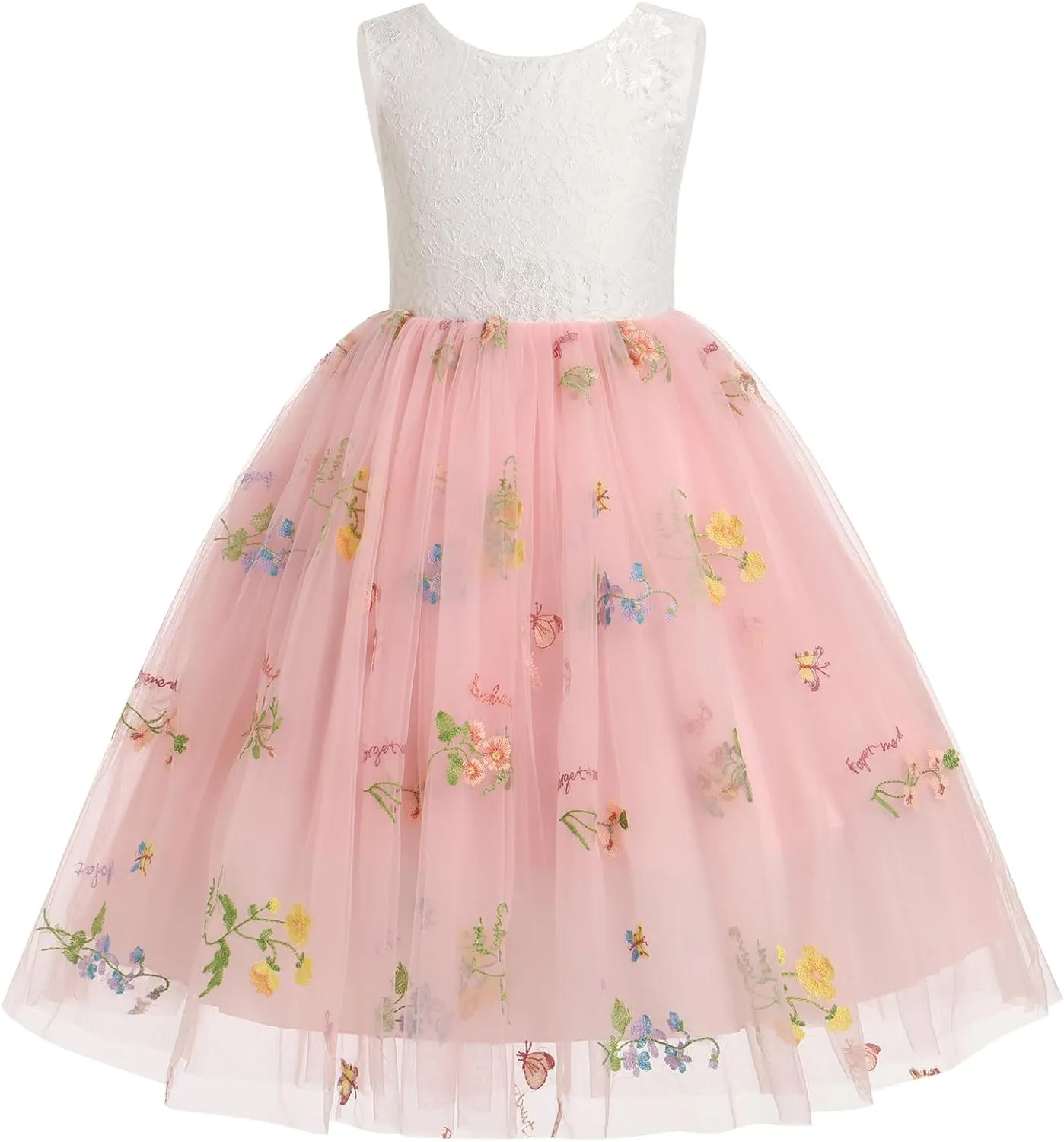 Flower Girl Dress Princess Sleeveless Floral Embroidered Kids Summer Wedding Pageant Birthday Tutu Tulle Dress
