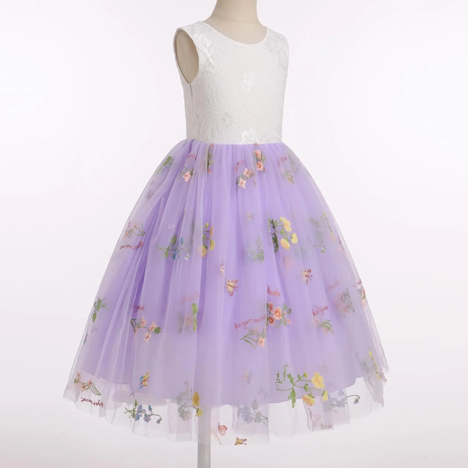 Flower Girl Dress Princess Sleeveless Floral Embroidered Kids Summer Wedding Pageant Birthday Tutu Tulle Dress