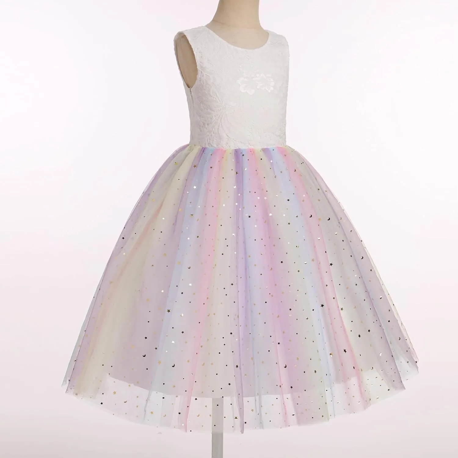 Flower Girl Dress Princess Sleeveless Floral Embroidered Kids Summer Wedding Pageant Birthday Tutu Tulle Dress