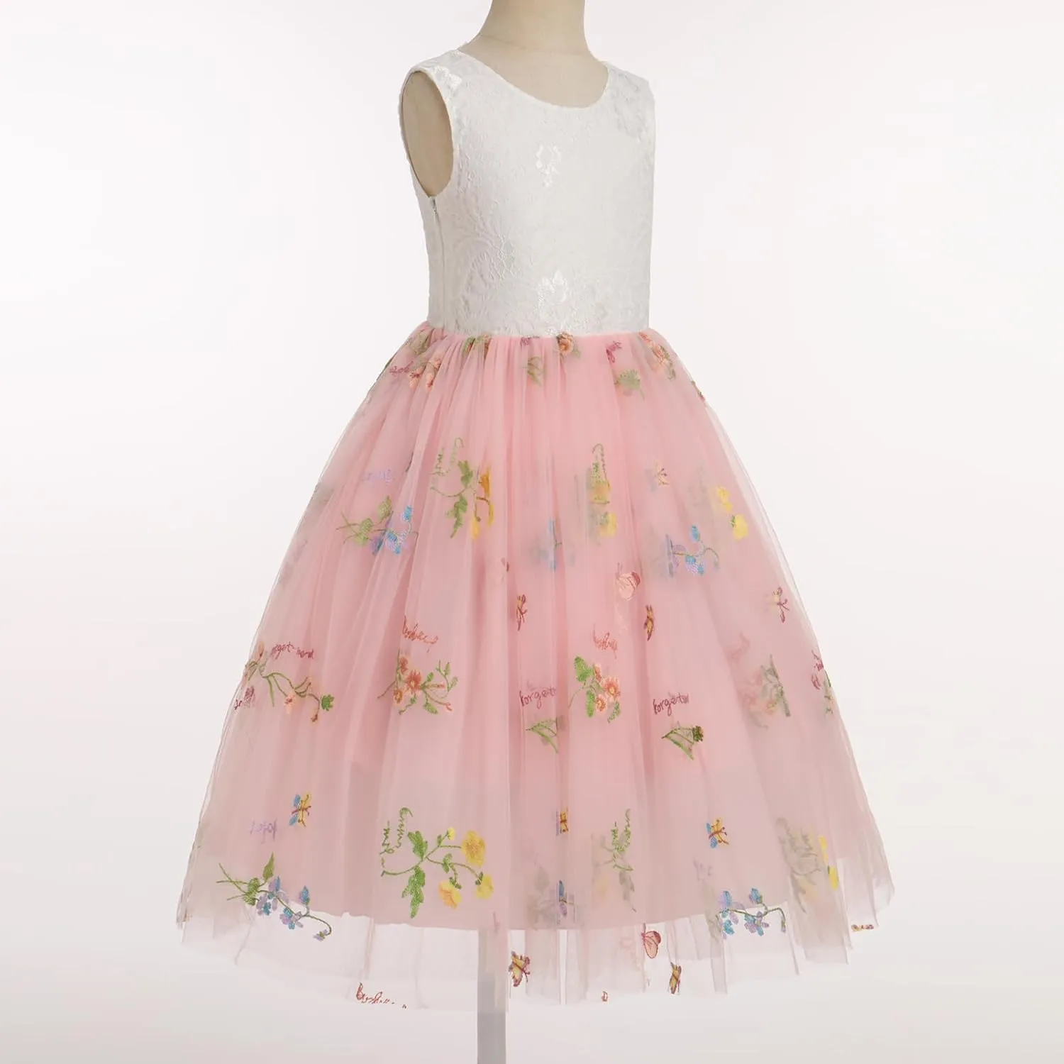 Flower Girl Dress Princess Sleeveless Floral Embroidered Kids Summer Wedding Pageant Birthday Tutu Tulle Dress