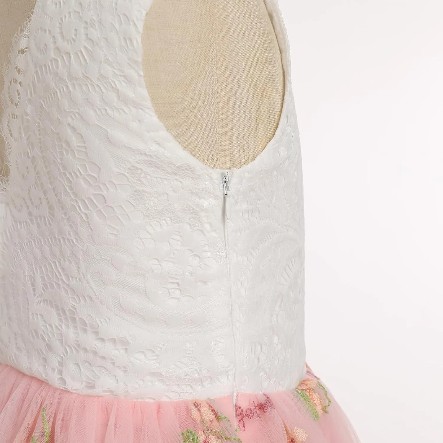 Flower Girl Dress Princess Sleeveless Floral Embroidered Kids Summer Wedding Pageant Birthday Tutu Tulle Dress