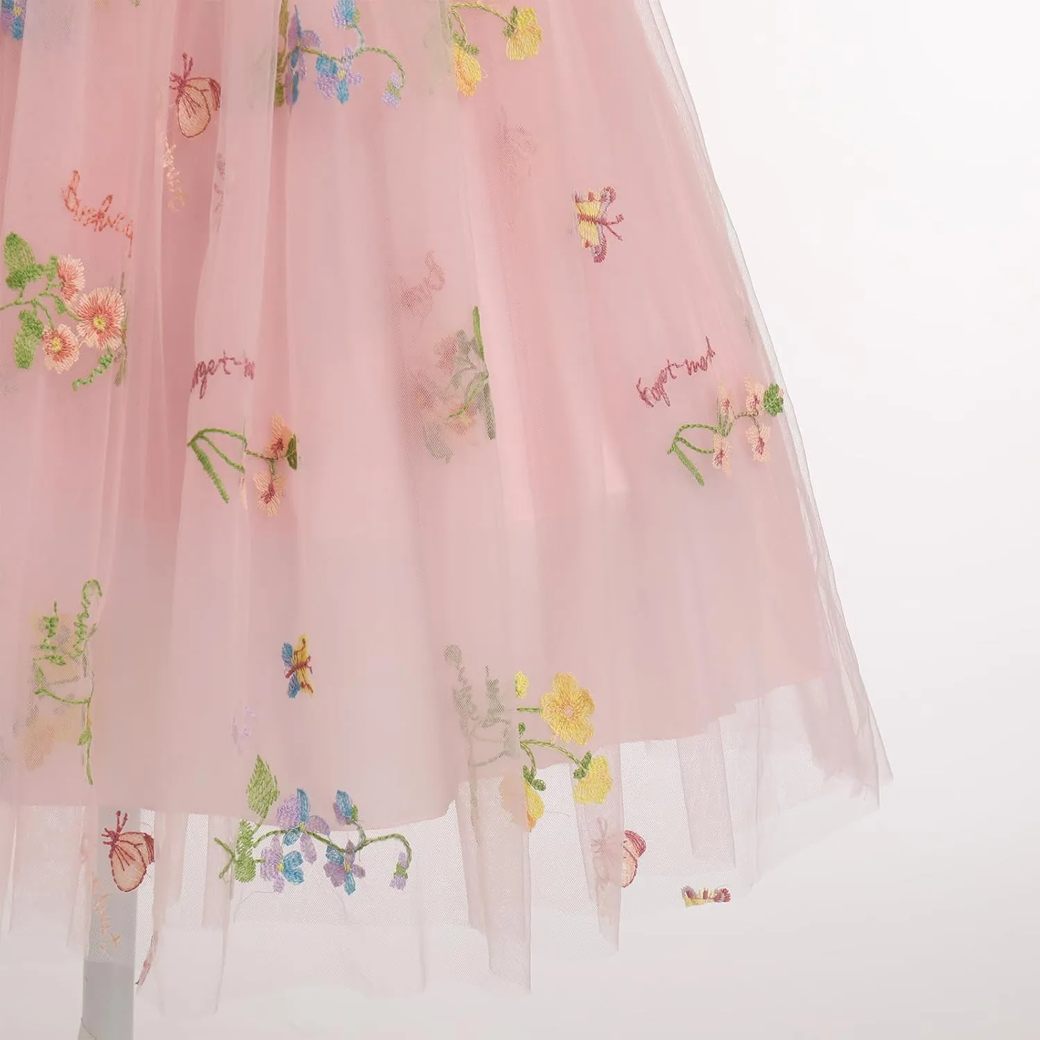Flower Girl Dress Princess Sleeveless Floral Embroidered Kids Summer Wedding Pageant Birthday Tutu Tulle Dress