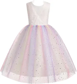 Flower Girl Dress Princess Sleeveless Floral Embroidered Kids Summer Wedding Pageant Birthday Tutu Tulle Dress