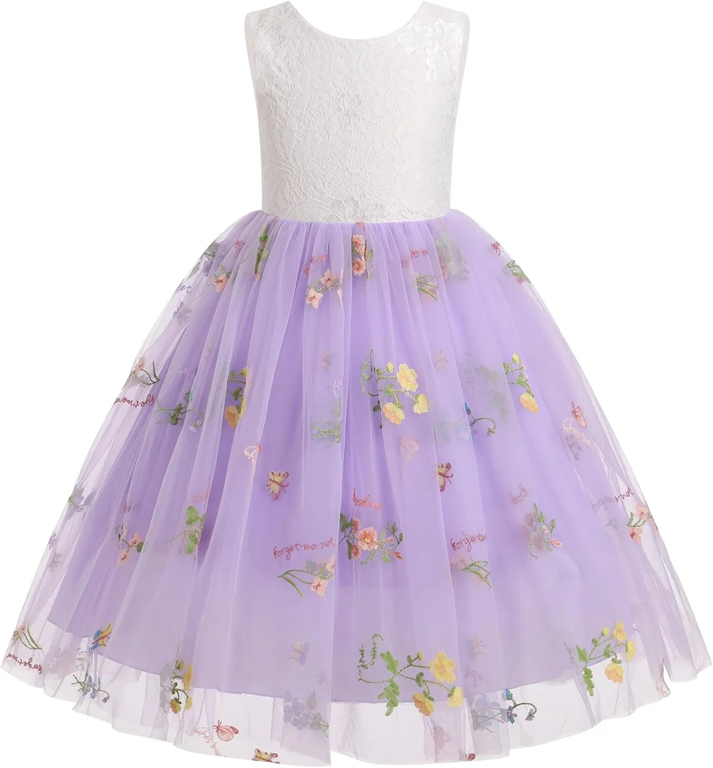 Flower Girl Dress Princess Sleeveless Floral Embroidered Kids Summer Wedding Pageant Birthday Tutu Tulle Dress