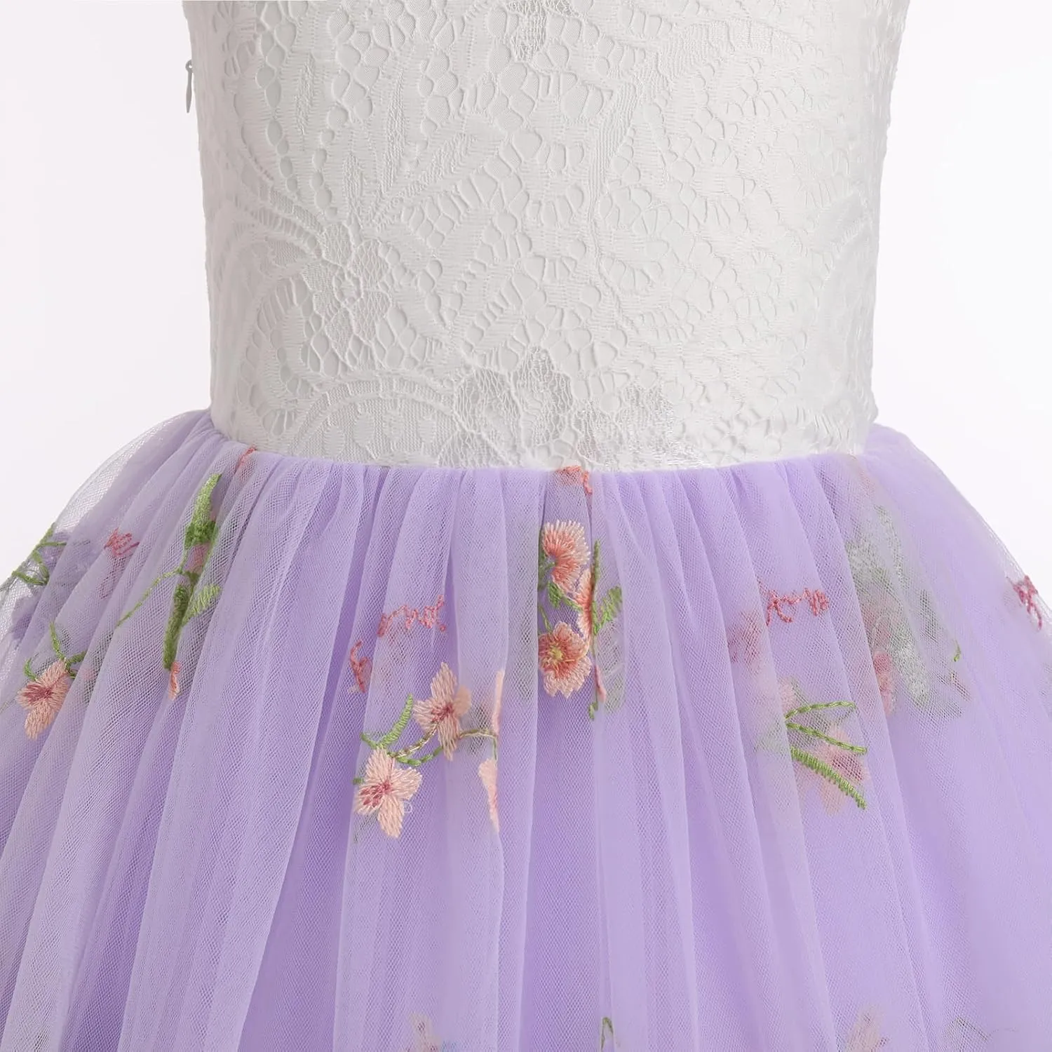 Flower Girl Dress Princess Sleeveless Floral Embroidered Kids Summer Wedding Pageant Birthday Tutu Tulle Dress
