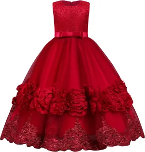 Flower Girls Embroidery Lace Bridesmaid Dress Beaded Wedding Pageant Party Princess Communion Floor Length Boho Dance Gown