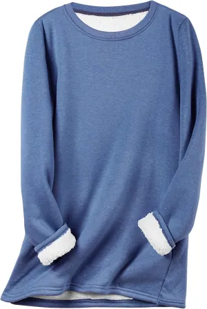 Flygo Women's Winter Warm Sherpa Lined Fleece Crewneck Sweatshirt Pullover Loungewear Tunic Tops