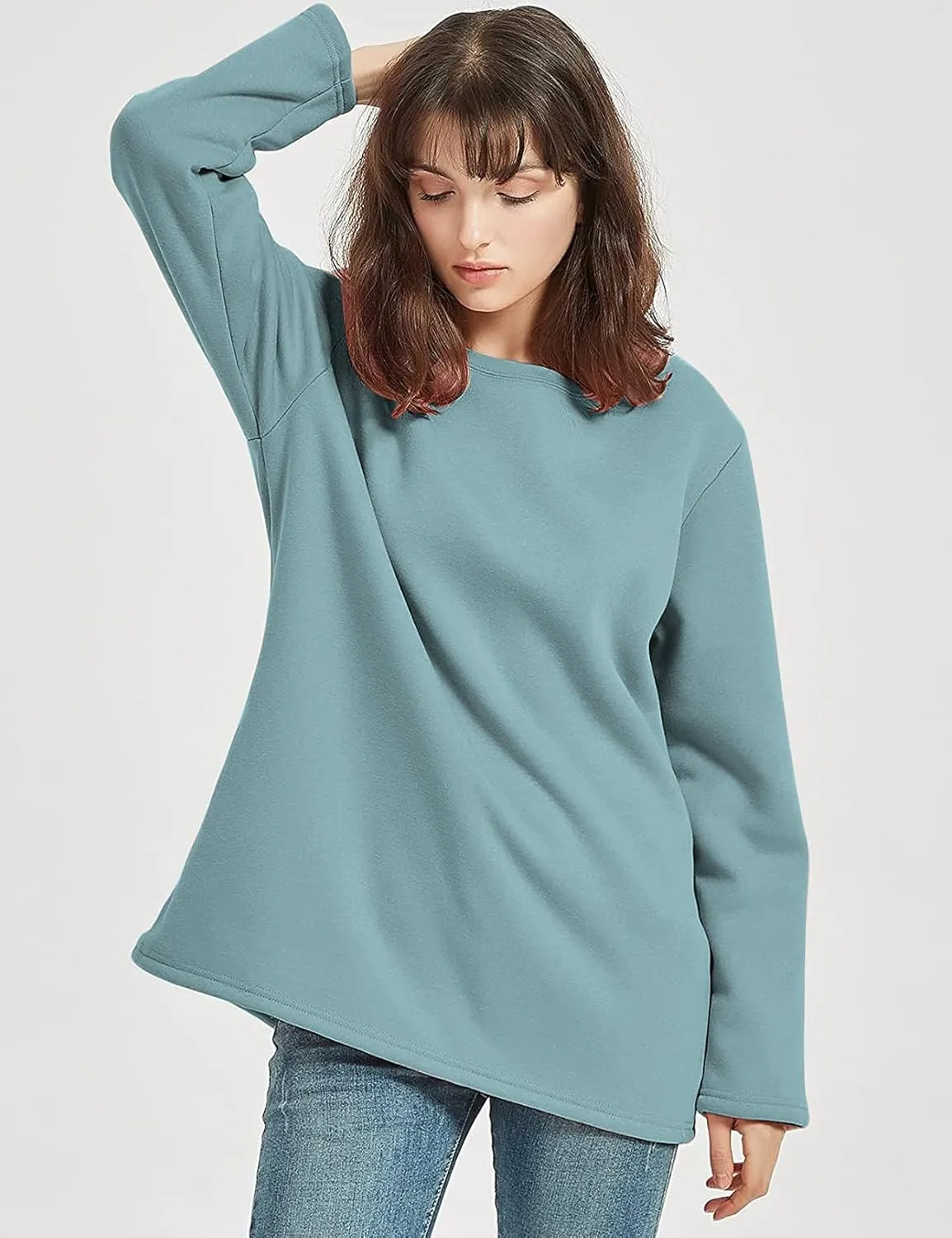 Flygo Women's Winter Warm Sherpa Lined Fleece Crewneck Sweatshirt Pullover Loungewear Tunic Tops