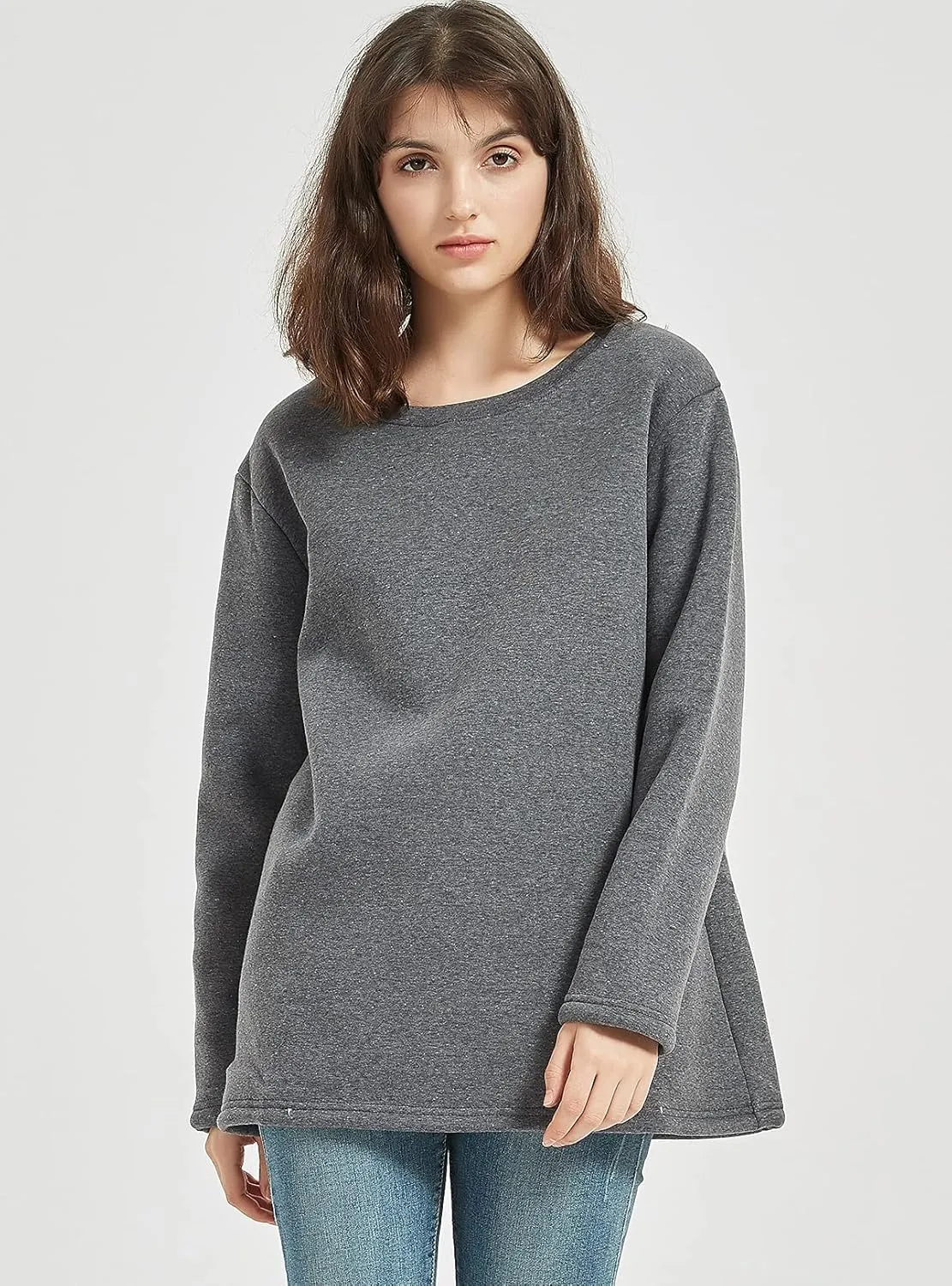 Flygo Women's Winter Warm Sherpa Lined Fleece Crewneck Sweatshirt Pullover Loungewear Tunic Tops