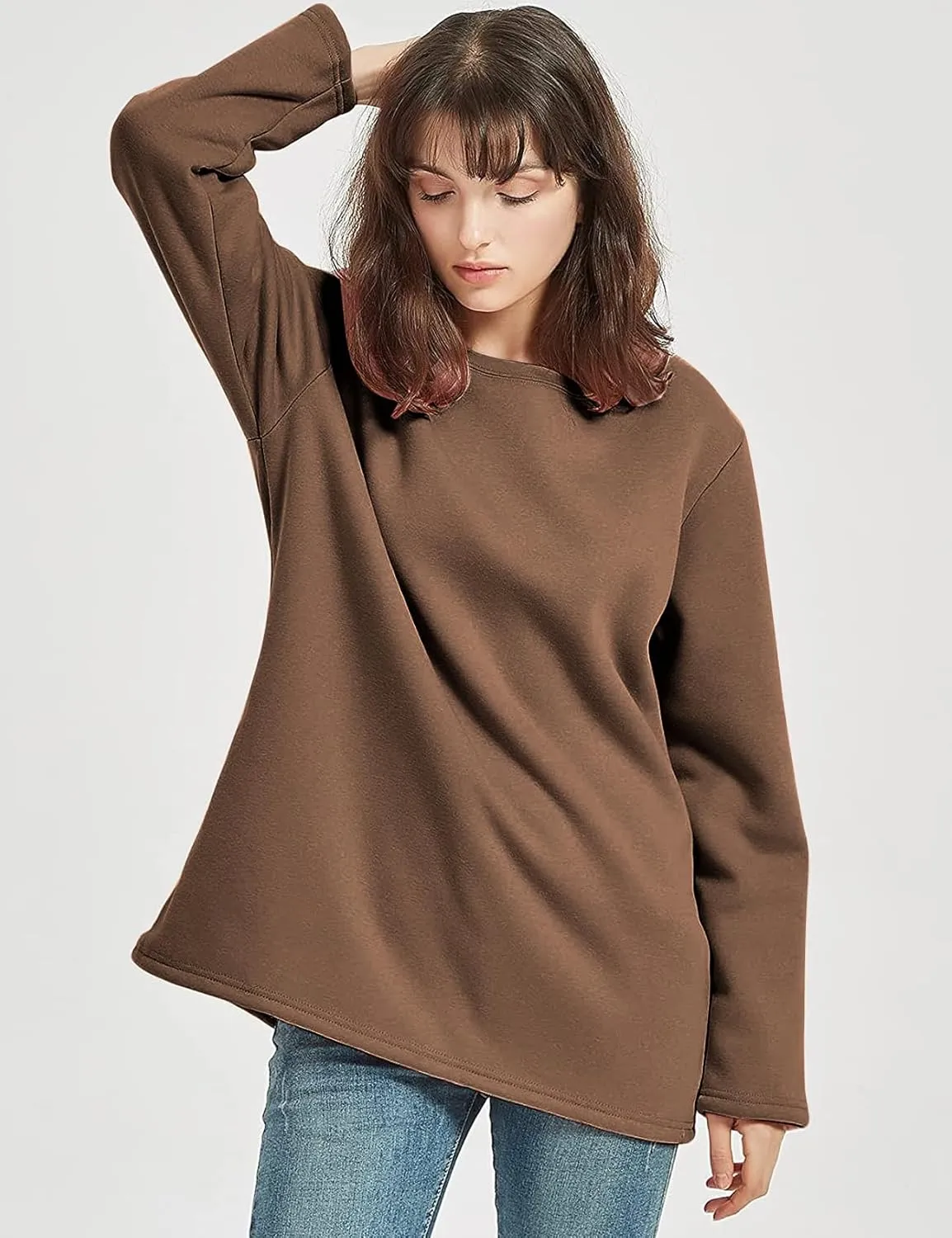 Flygo Women's Winter Warm Sherpa Lined Fleece Crewneck Sweatshirt Pullover Loungewear Tunic Tops
