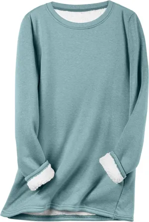 Flygo Women's Winter Warm Sherpa Lined Fleece Crewneck Sweatshirt Pullover Loungewear Tunic Tops
