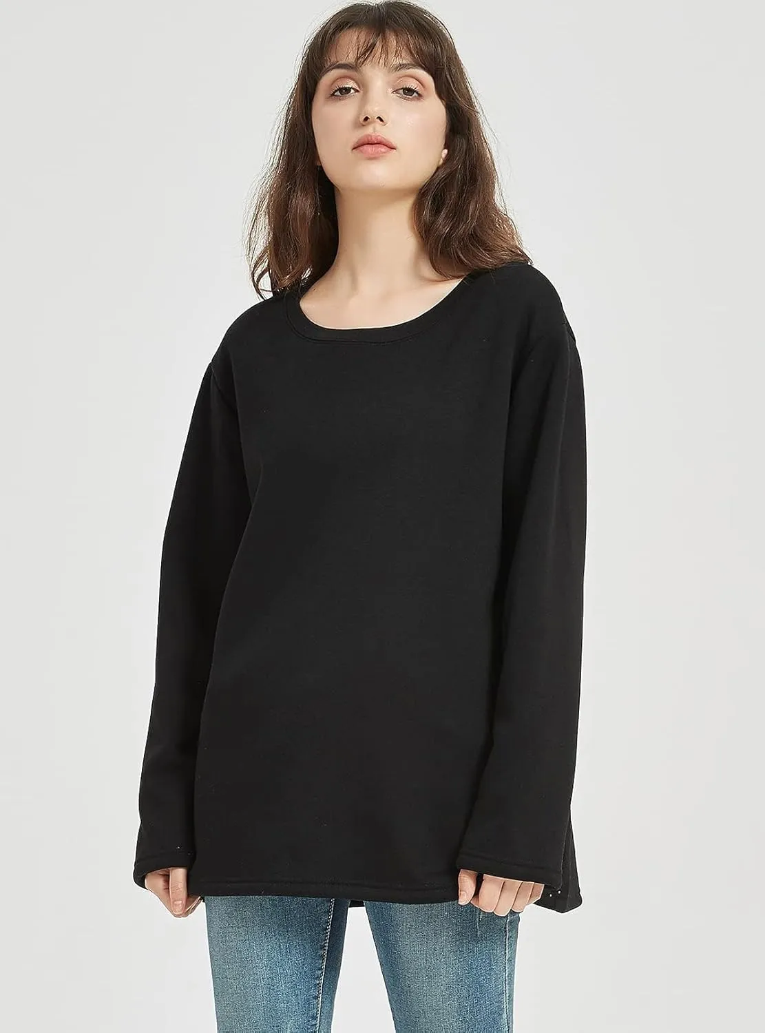 Flygo Women's Winter Warm Sherpa Lined Fleece Crewneck Sweatshirt Pullover Loungewear Tunic Tops
