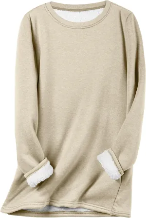 Flygo Women's Winter Warm Sherpa Lined Fleece Crewneck Sweatshirt Pullover Loungewear Tunic Tops