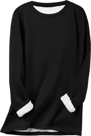 Flygo Women's Winter Warm Sherpa Lined Fleece Crewneck Sweatshirt Pullover Loungewear Tunic Tops