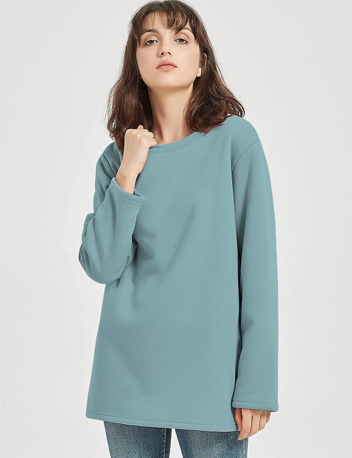 Flygo Women's Winter Warm Sherpa Lined Fleece Crewneck Sweatshirt Pullover Loungewear Tunic Tops
