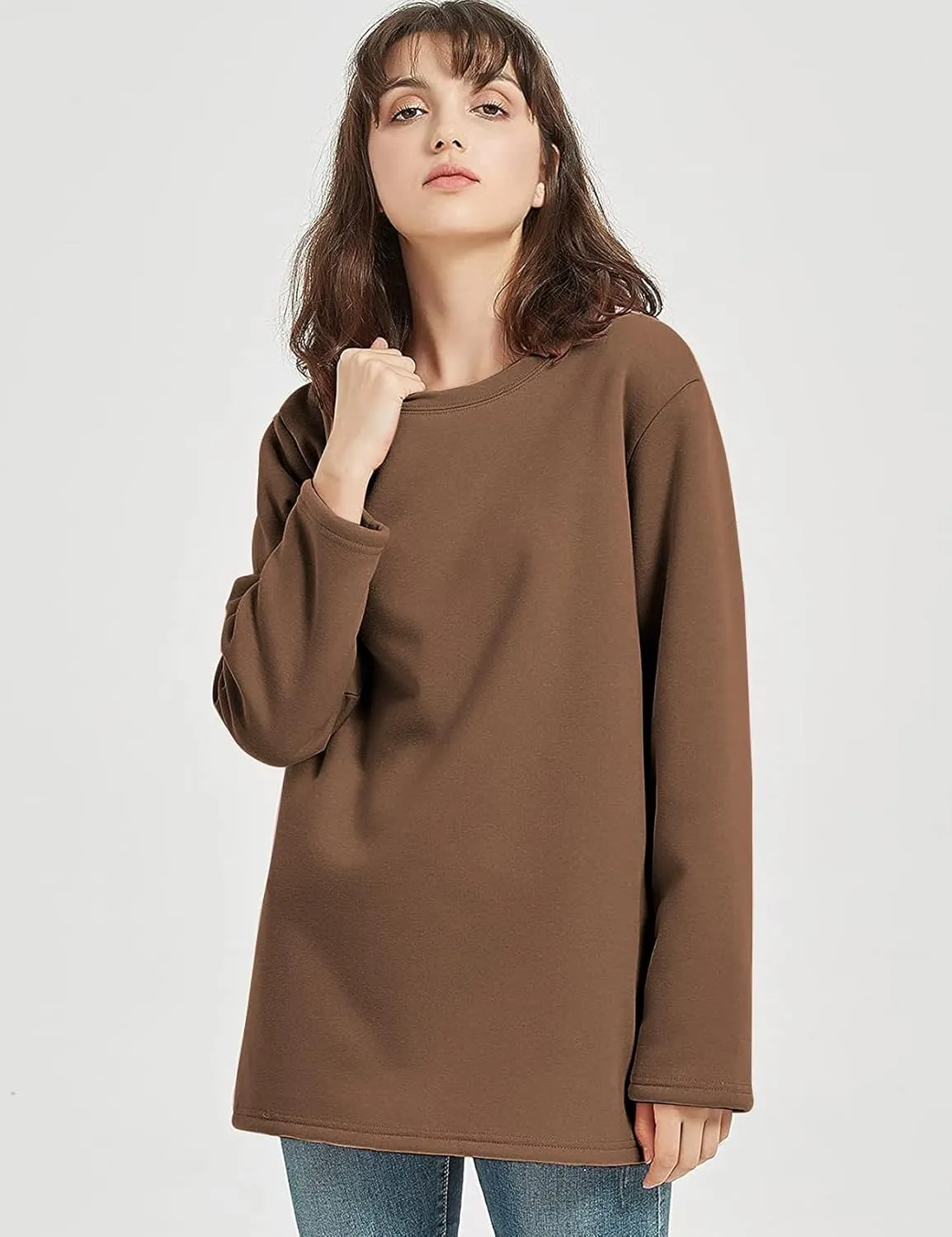 Flygo Women's Winter Warm Sherpa Lined Fleece Crewneck Sweatshirt Pullover Loungewear Tunic Tops