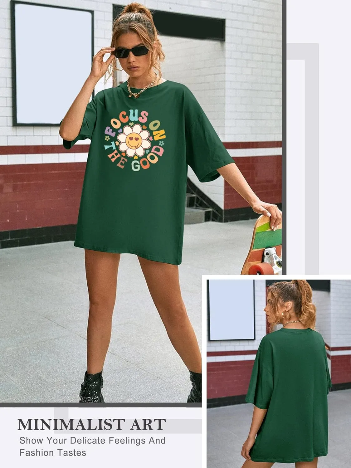 Focus On The Good Oversized Graphic T-Shirts Women Daisy Cute Flower Trendy Girls Preppy Shirt